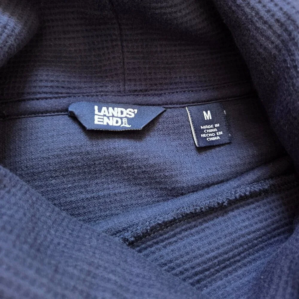 Lands End Sweater Women's Medium Blue Cowl Neck Fisherman Nautical Classic